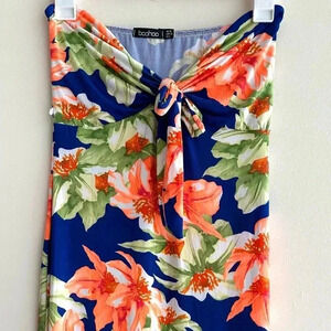 boohoo Tropical Tube Top Dress, Floral Stretch Tube Dress, Size 6